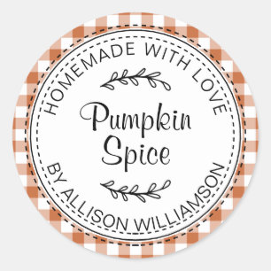 Sticker Rond Rustique Citrouille maison épice brûlé orange chèq