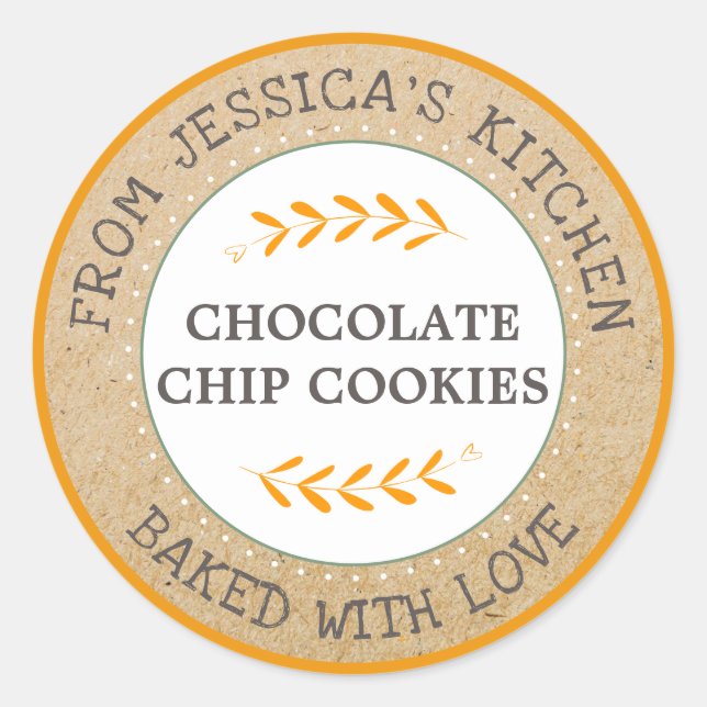 Sticker Rond Rustique Cuisiné Avec Amour Baking Cadeau (Devant)