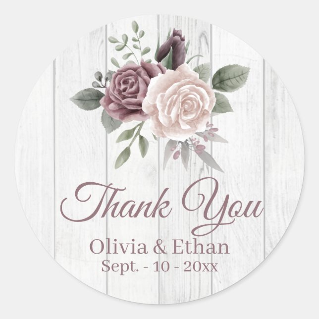 Sticker Rond Rustique Dusty Rose Floral Bouquet Bois (Devant)