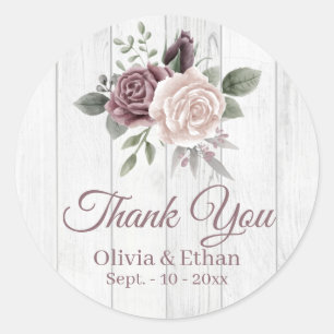 Sticker Rond Rustique Dusty Rose Floral Bouquet Bois