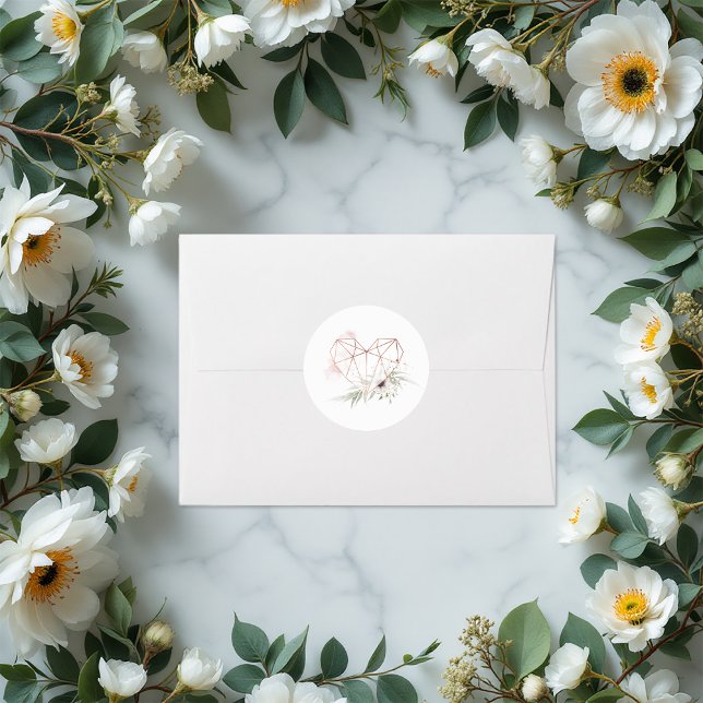 Sticker Rond Rustique Elegance Bronze Mariage de coeur géométri (Rustic Elegance Bronze Geometric Heart Wedding Classic Round Sticker)