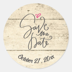 Sticker Rond Rustique Enregistrer La Date Plaque En Bois