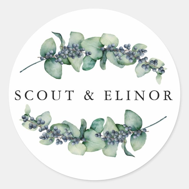 Sticker Rond Rustique Eucalyptus Berry mariage Faveur phoque (Devant)