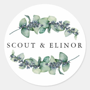 Sticker Rond Rustique Eucalyptus Berry mariage Faveur phoque