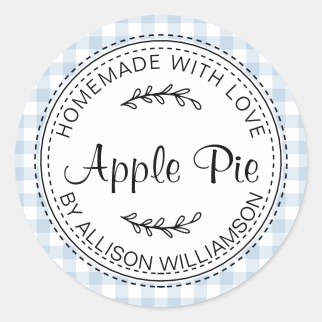 Sticker Rond Rustique fait maison Apple Pie Blue Check (Devant)