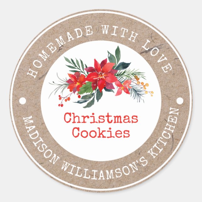 Sticker Rond Rustique fait maison avec amour | cookies de Noël (Devant)