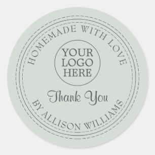 Sticker Rond Rustique fait maison avec amour Merci Logo Vert