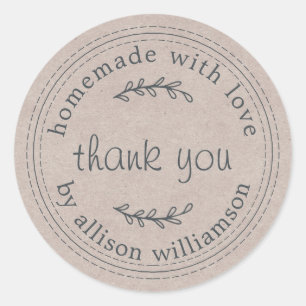 Sticker Rond Rustique Fait Maison Avec Merci En Papier Kraft Am