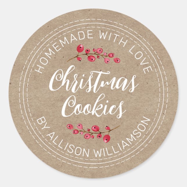 Sticker Rond Rustique fait maison de Noël Canneberge Cookies Kr (Devant)