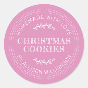 Sticker Rond Rustique fait maison de Noël Cookies Fuchsia rose