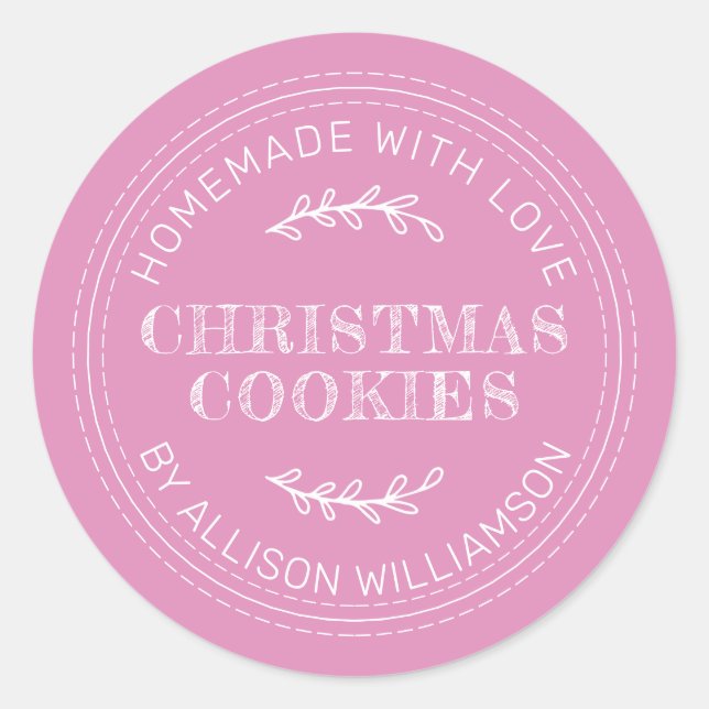 Sticker Rond Rustique fait maison de Noël Cookies Fuchsia rose (Devant)