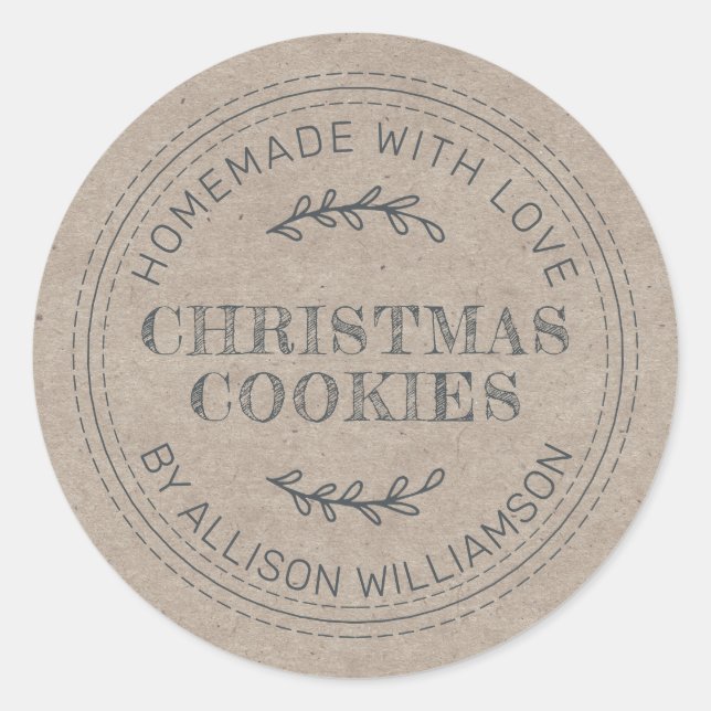Sticker Rond Rustique fait maison de Noël Cookies Kraft Papier (Devant)