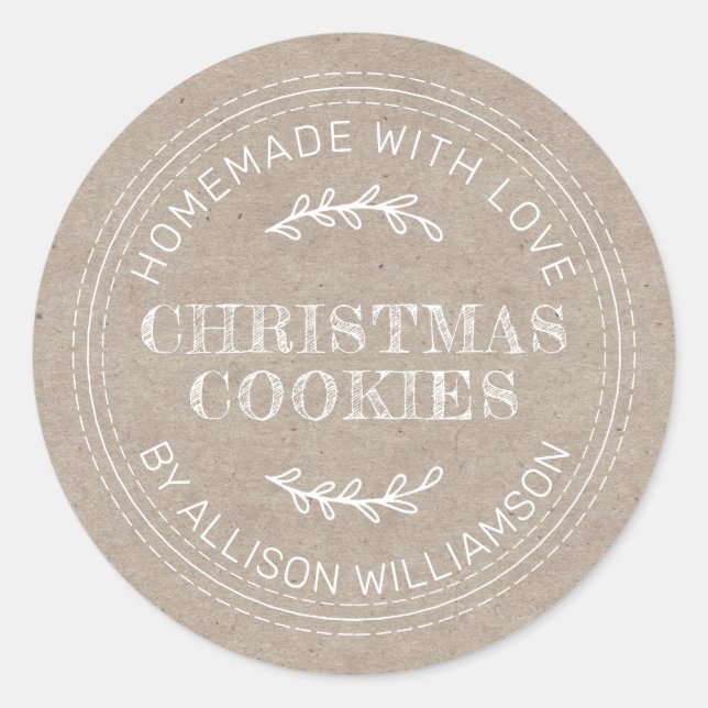 Sticker Rond Rustique fait maison de Noël Cookies Kraft Papier (Devant)