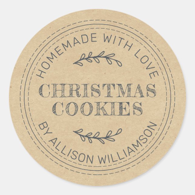Sticker Rond Rustique fait maison de Noël Cookies Kraft Papier (Devant)
