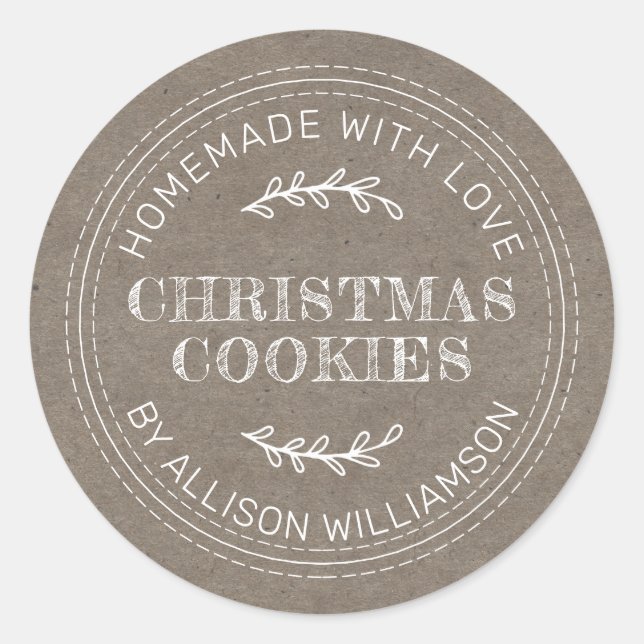 Sticker Rond Rustique fait maison de Noël Cookies Kraft Papier (Devant)