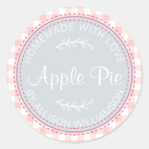 Sticker Rond Rustique fait maison Pomme pâté bleu rose Motif ch