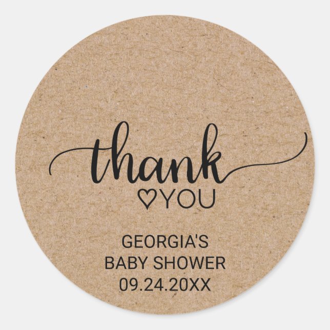 Sticker Rond Rustique Faux Kraft Calligraphie Merci Favor (Devant)