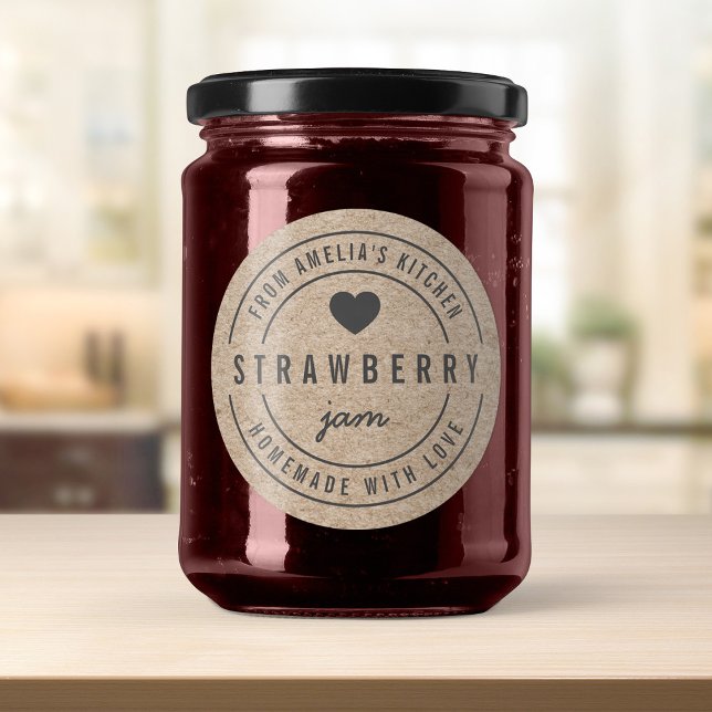 Sticker Rond Rustique Faux Kraft de cuisine fait maison avec am (Créateur téléchargé)