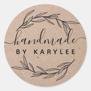 Sticker Rond Rustique Feuille de laurier Script artisanal