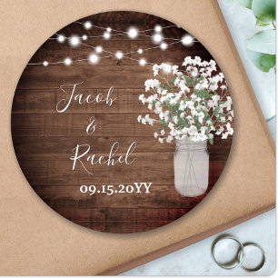 Sticker Rond Rustique Floral Mason Jar & Mariage Lumières