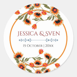 Sticker Rond Rustique Floral Scandinave Mariage inspiré Folk