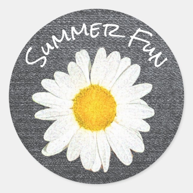 Sticker Rond Rustique Fun Daisy Flower Personnalisé Grey (Devant)