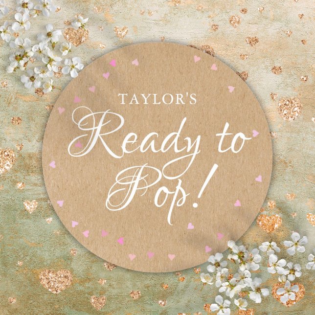 Sticker Rond Rustique Kraft Coeurs roses mignons Prêt à pop (Rustic Kraft Cute Pink Hearts Ready to Pop Classic Round Sticker)