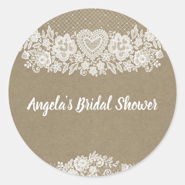Sticker Rond Rustique Kraft & dentelle ferme Grange Chic (Devant)