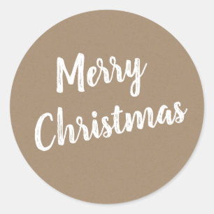 Sticker Rond Rustique Kraft Joyeux Noël En Blanc