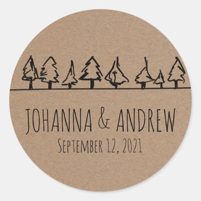 Sticker Rond Rustique Kraft Mariage d'arbre de forêt papier (Devant)