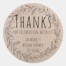 Sticker Rond Rustique Kraft Papier Fête des mariées de couronne