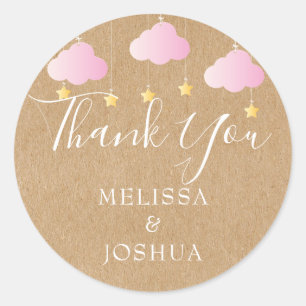 Sticker Rond Rustique kraft scintiller baby shower rose