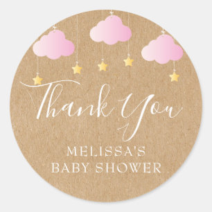 Sticker Rond Rustique kraft twinkle twinkle baby shower rose