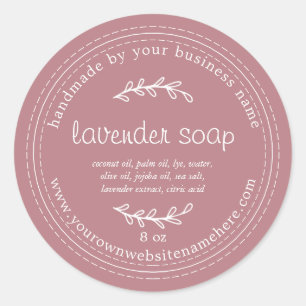 Sticker Rond Rustique Lavande fait main savon Dusty Rose