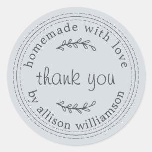 Sticker Rond Rustique Maison Avec Amour Pastel Merci Bleu