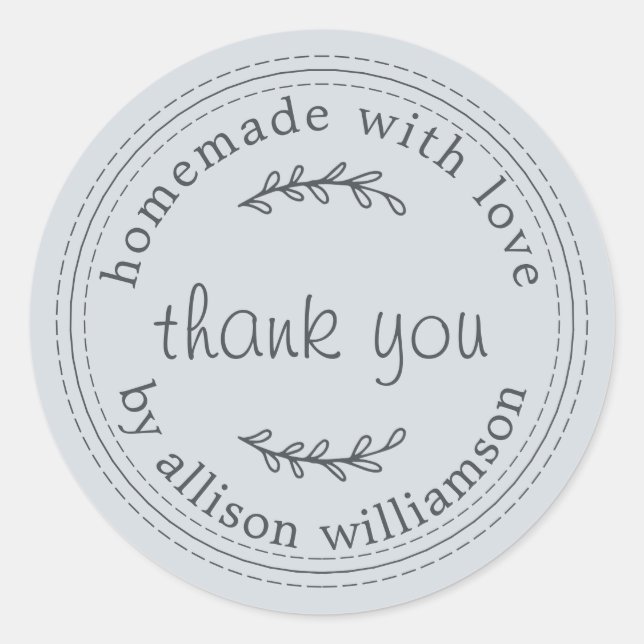 Sticker Rond Rustique Maison Avec Amour Pastel Merci Bleu (Devant)