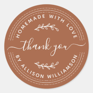 Sticker Rond Rustique Maison Avec Amour TerraCotta Merci