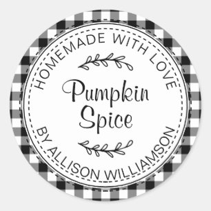 Sticker Rond Rustique maison Citrouille épice noir blanc chèque