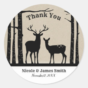 Sticker Rond Rustique Mâle Femelle Biche Cerf Noir Bouleau Favo