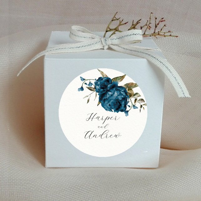 Sticker Rond Rustique Marine Blue Floral Mariage Faveur (Créateur téléchargé)