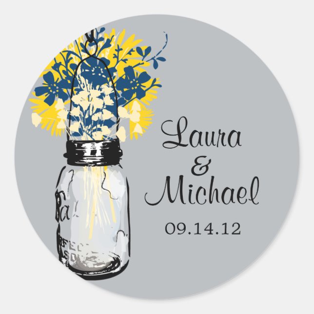 Sticker Rond Rustique Mason Jar & Fleur sauvage (Devant)