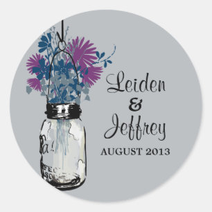 Sticker Rond Rustique Mason Jar & Fleur sauvage