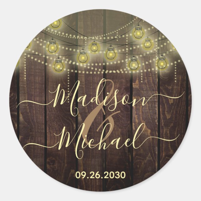 Sticker Rond Rustique Mason Jar Mariage de lanterne (Devant)
