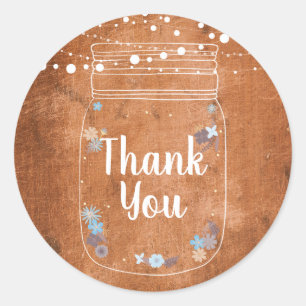 Sticker Rond Rustique Mason Jar String Lumières Merci