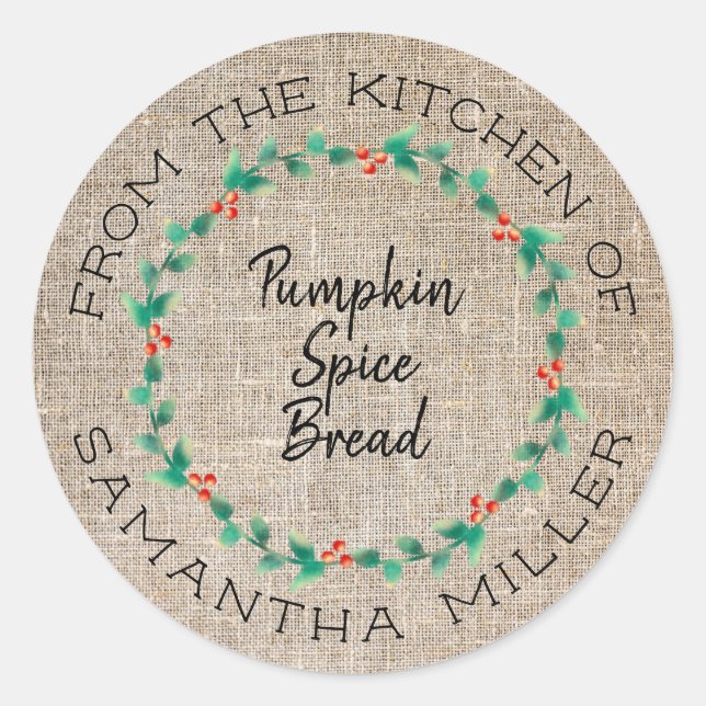Sticker Rond Rustique Noël Holly Wreath cuisine Traitements Cad (Devant)