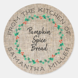 Sticker Rond Rustique Noël Holly Wreath cuisine Traitements Cad