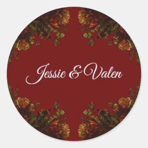 Sticker Rond Rustique Orange Red Fall Élégant Mariage gothique