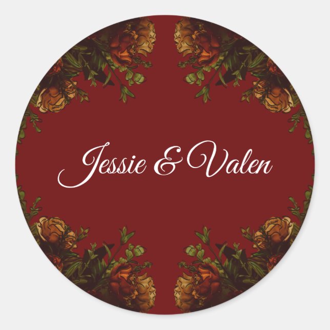 Sticker Rond Rustique Orange Red Fall Élégant Mariage gothique (Devant)
