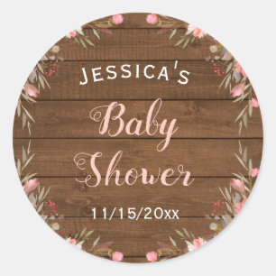 Sticker Rond Rustique Pays Rose Bébé Fille Douche Guest Favoris