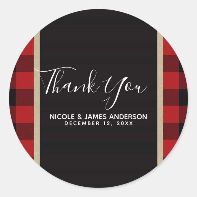 Sticker Rond Rustique Pays Rouge Noir Buffle Plaid Moderne (Devant)